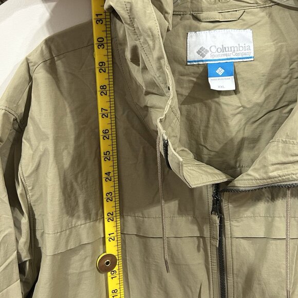 90s Y2K Columbia Dad Jacket Tan Lightweight Hooded Jacket Zip Pockets Mens 2XL - Picture 7 of 14